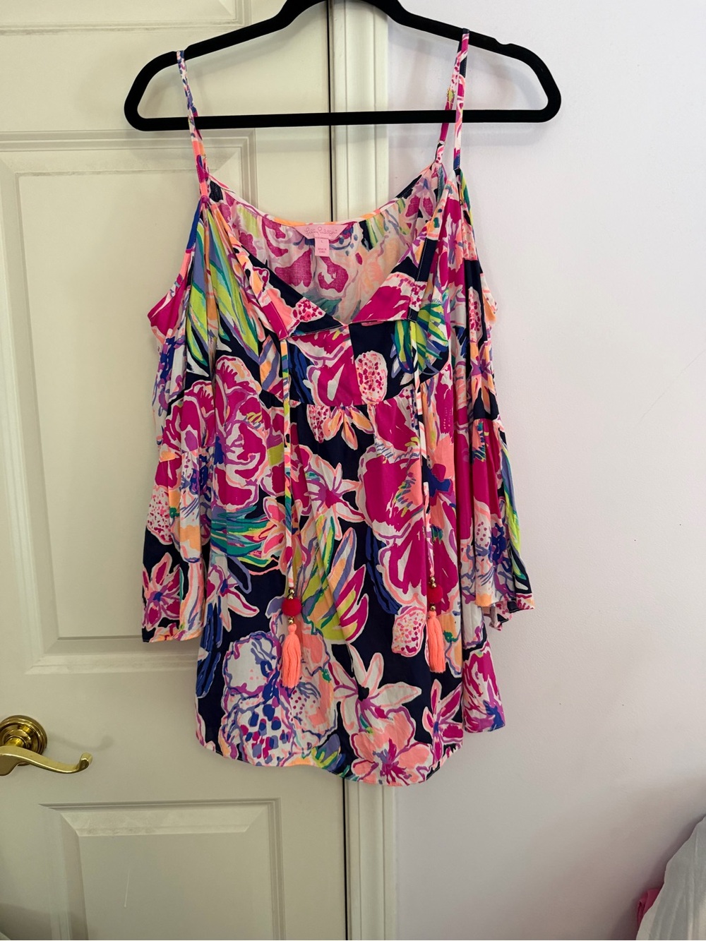 Lilly Pulitzer Navy & Pink Floral Cold-Shoulder Tank